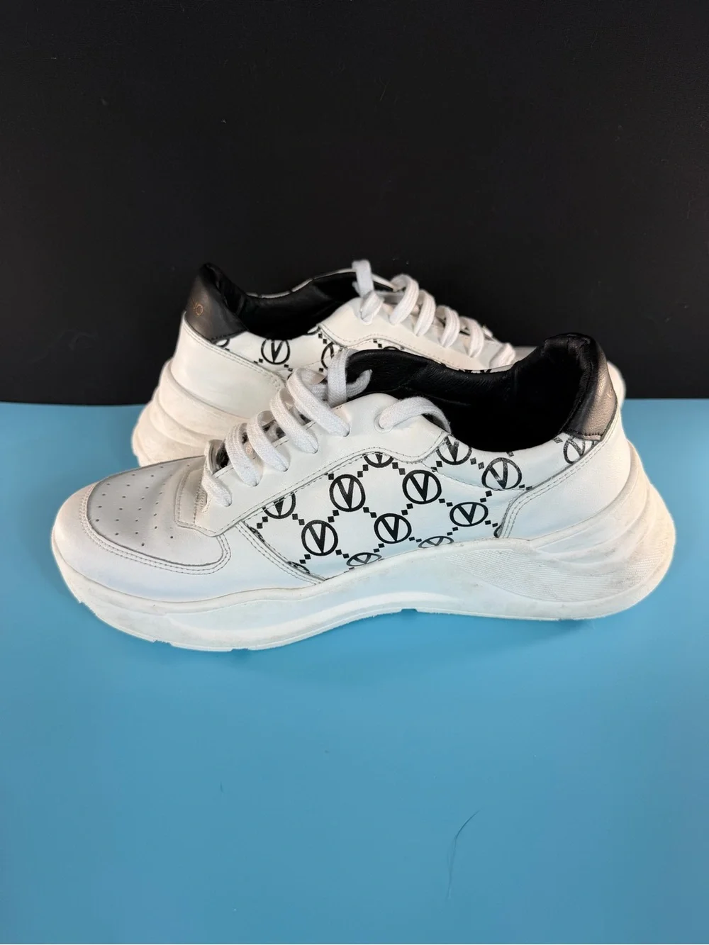 Valentino White and Black Logo Low-Top Sneakers
